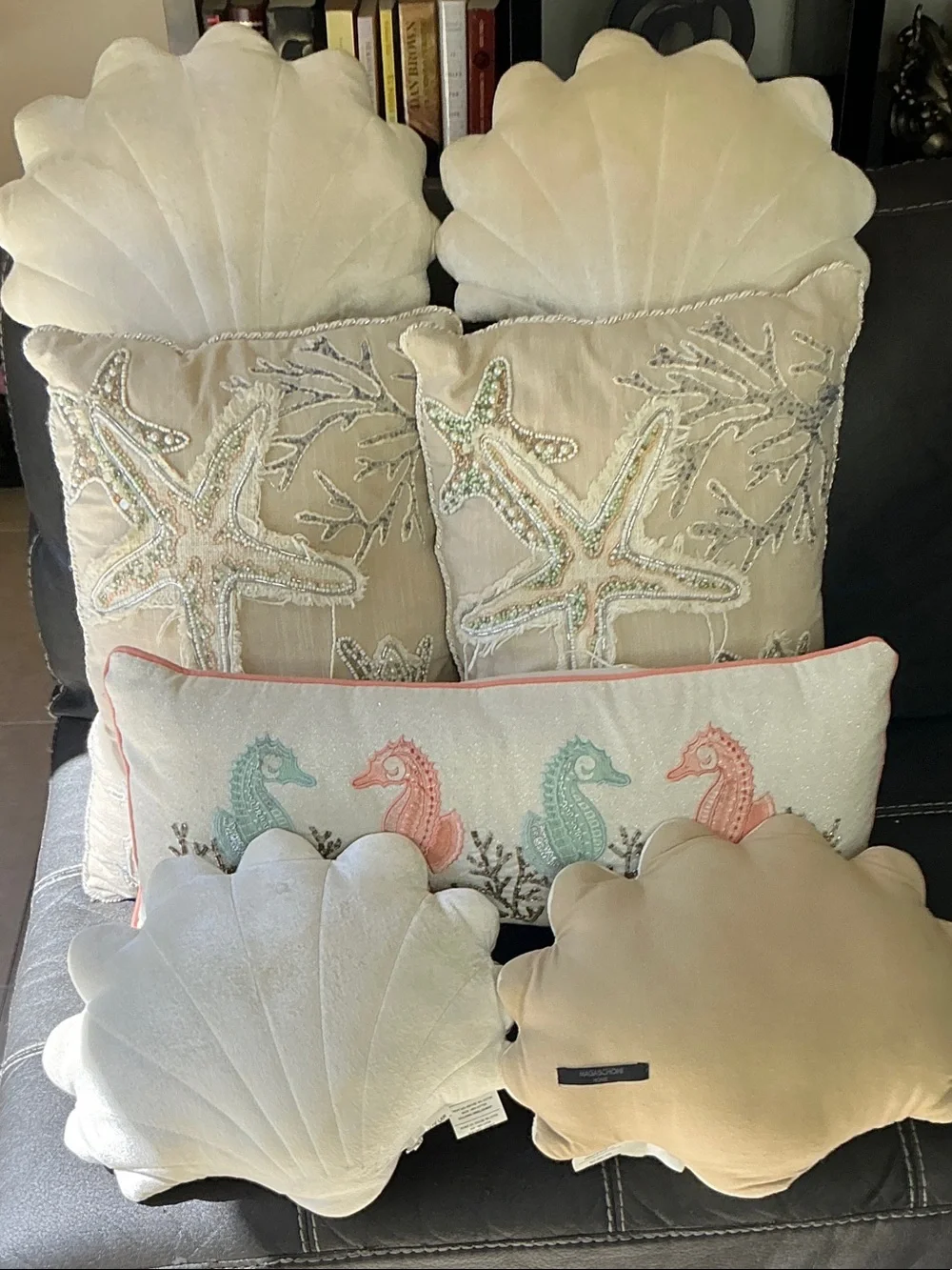 Coastal Starfish & Seahorse Decorative Throw Pillow Set - Cream